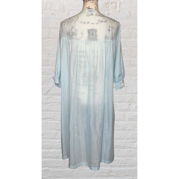 Vtg Sears Eyelet Lace Housecoat Plus 40-42 Baby Blue Nightwear Elegant Cottage - Picture 4 of 5